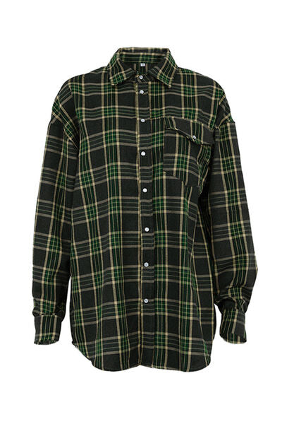 Plaid Snap Down Dropped Shoulder Shirt