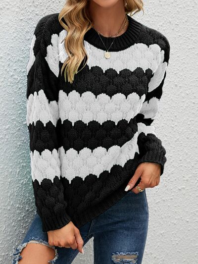 Color Block Round Neck Dropped Shoulder Sweater