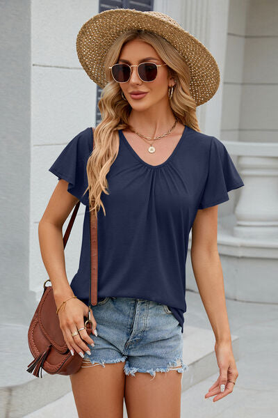 V-Neck Flutter Sleeve T-Shirt