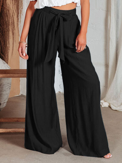 Drawstring Pocketed Wide Leg Pants