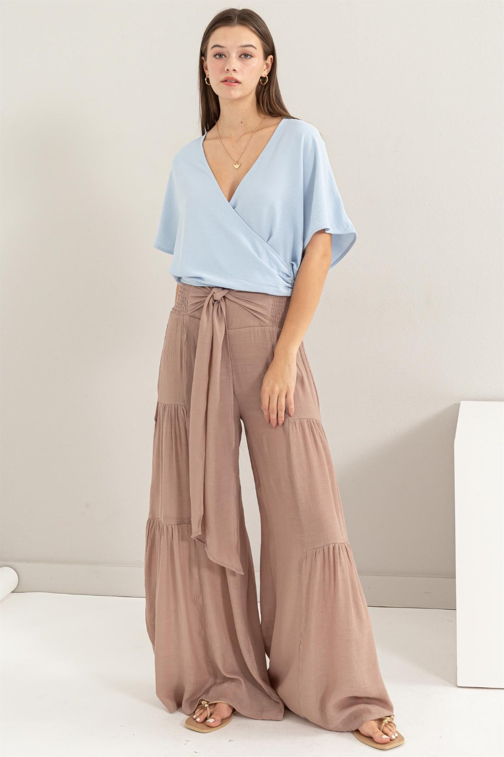 HYFVE Tie Front Ruched Tiered Pants