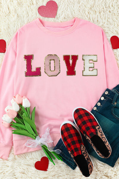 LOVE Round Neck Dropped Shoulder Sweatshirt