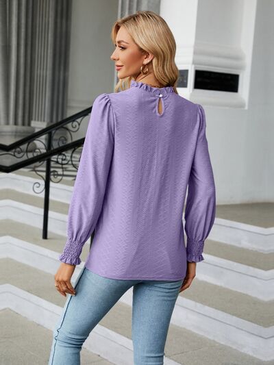 Frill Mock Neck Lantern Sleeve Blouse