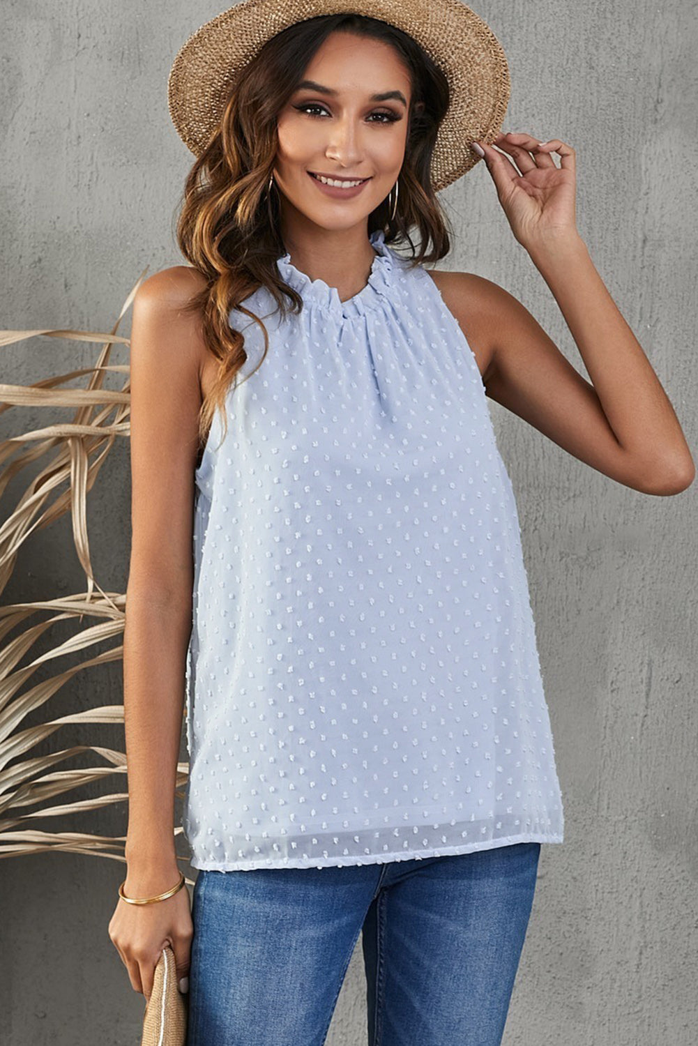 Frill Swiss Dot Round Neck Tank