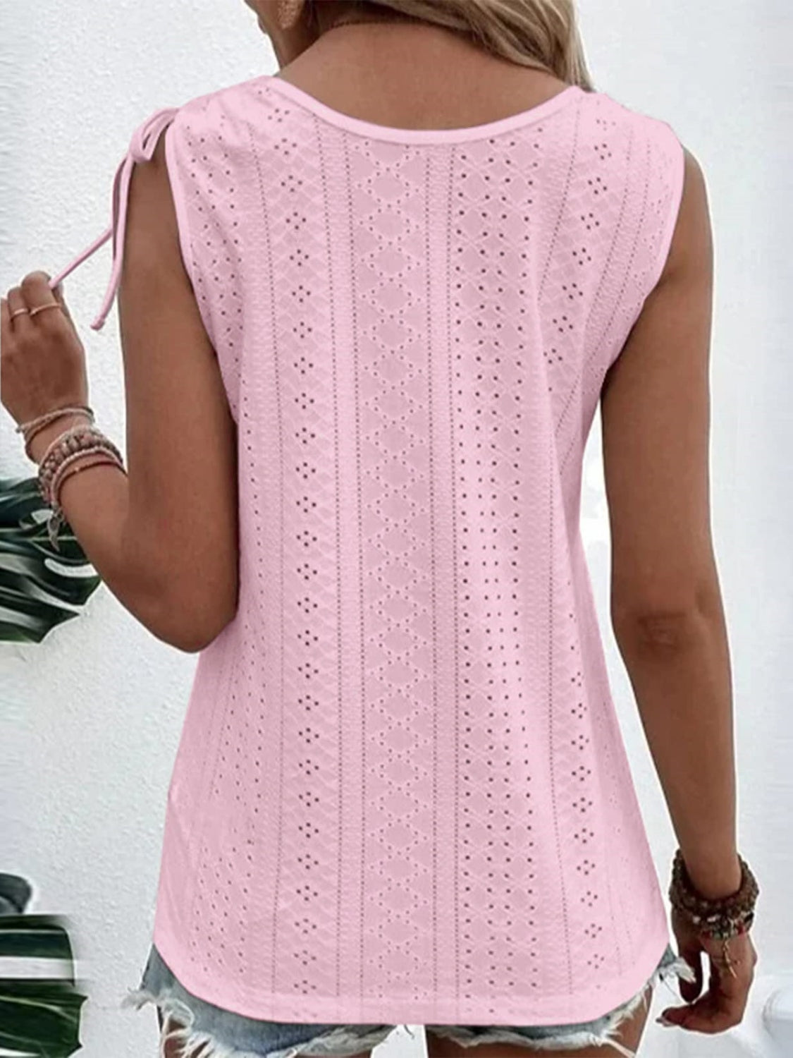 Eyelet Tie Shoulder Scoop Neck Tank