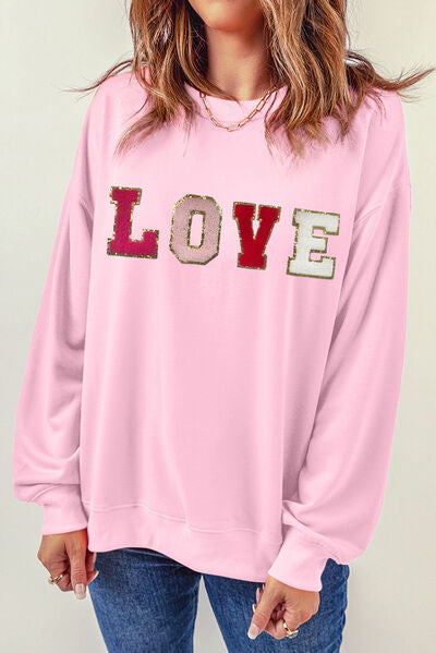 LOVE Round Neck Dropped Shoulder Sweatshirt