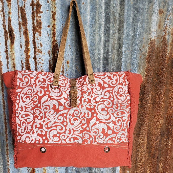 Red Canvas, Cream Floral Pattern, 12