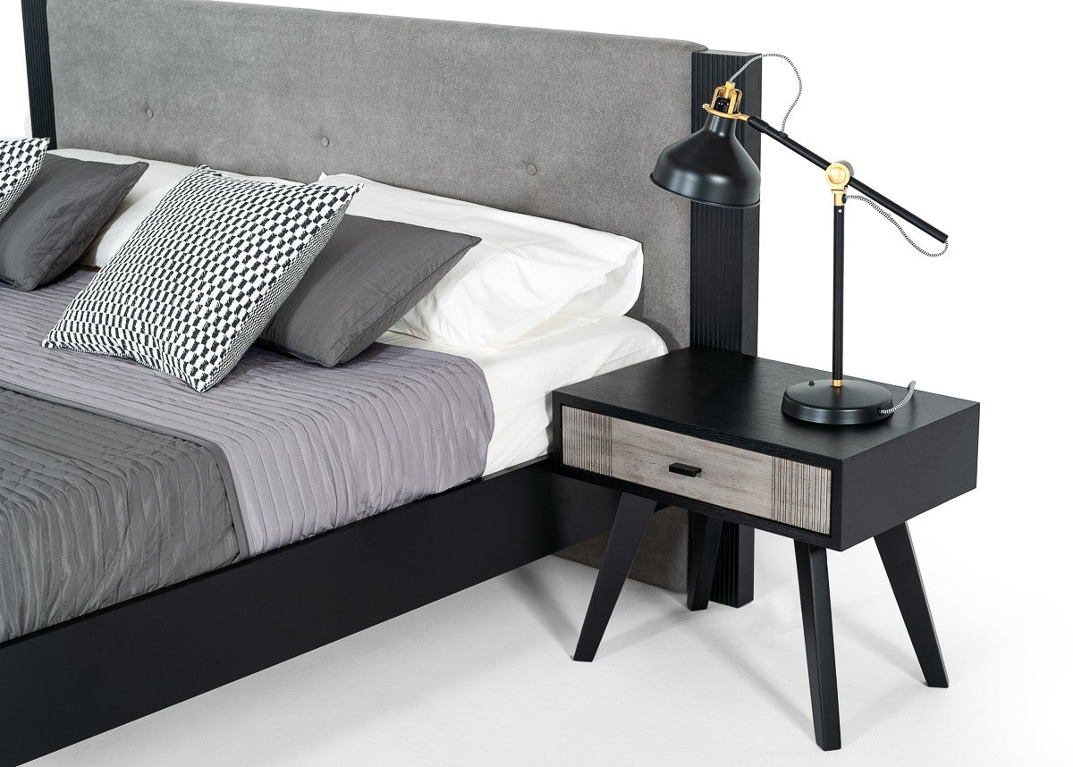 Patroel Contemporary Grey & Black Nightstand