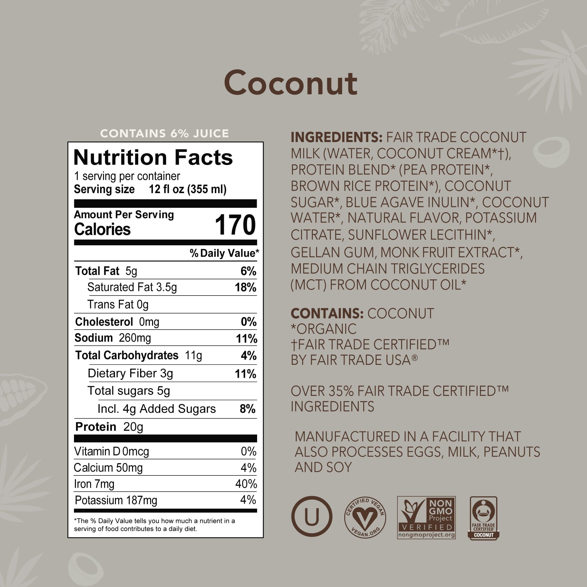 12oz Coconut Protein Drink (Pack of 12)