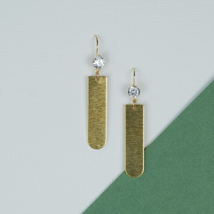 Earrings - Rectangle With Circle Crystal