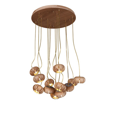 Wooden Petal Round Cluster Pendant Light