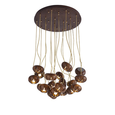 Wooden Petal Round Cluster Pendant Light