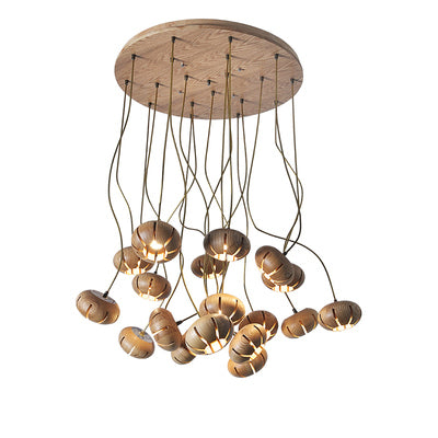 Wooden Petal Round Cluster Pendant Light