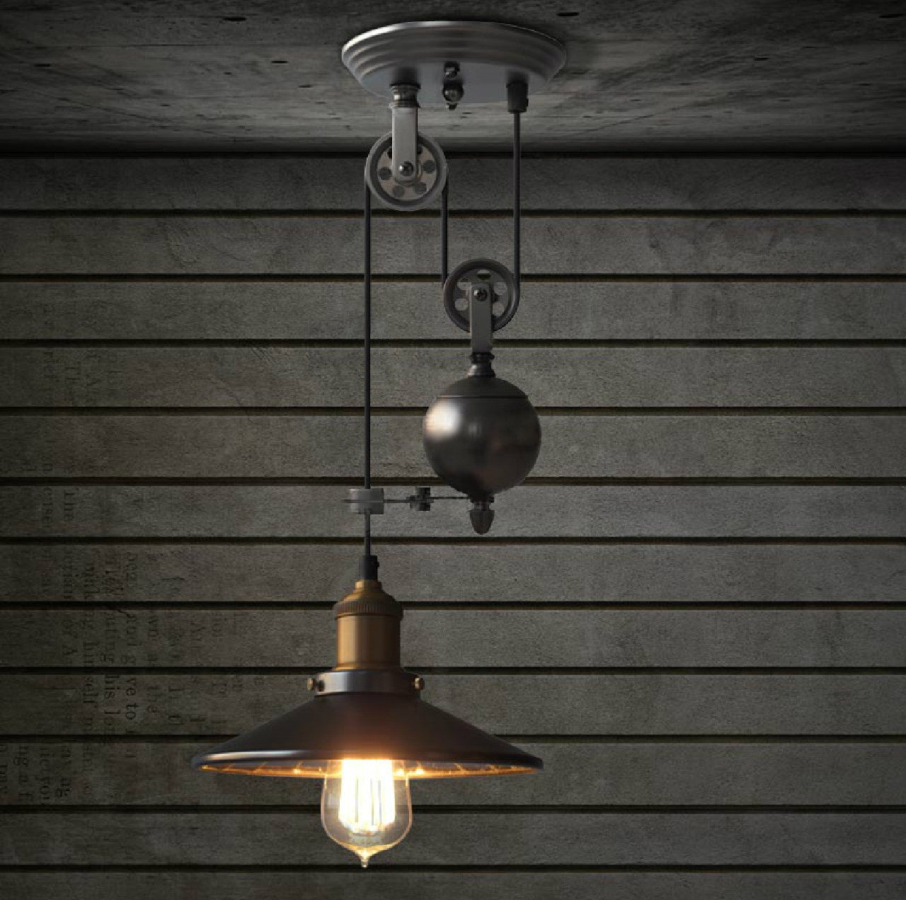 Lincoln Black Mirror Shade Pulley Industrial Pendant Light