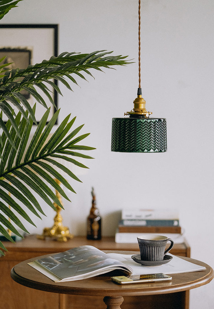 Emerald Fluted Dome Glass With Brass Fitting Art Deco Pendant Light