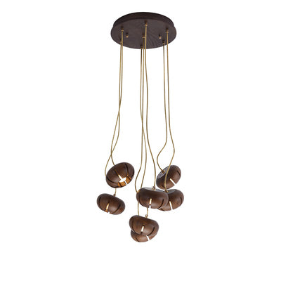 Wooden Petal Round Cluster Pendant Light