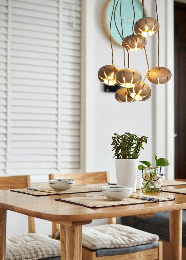 Wooden Petal Round Cluster Pendant Light