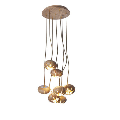 Wooden Petal Round Cluster Pendant Light