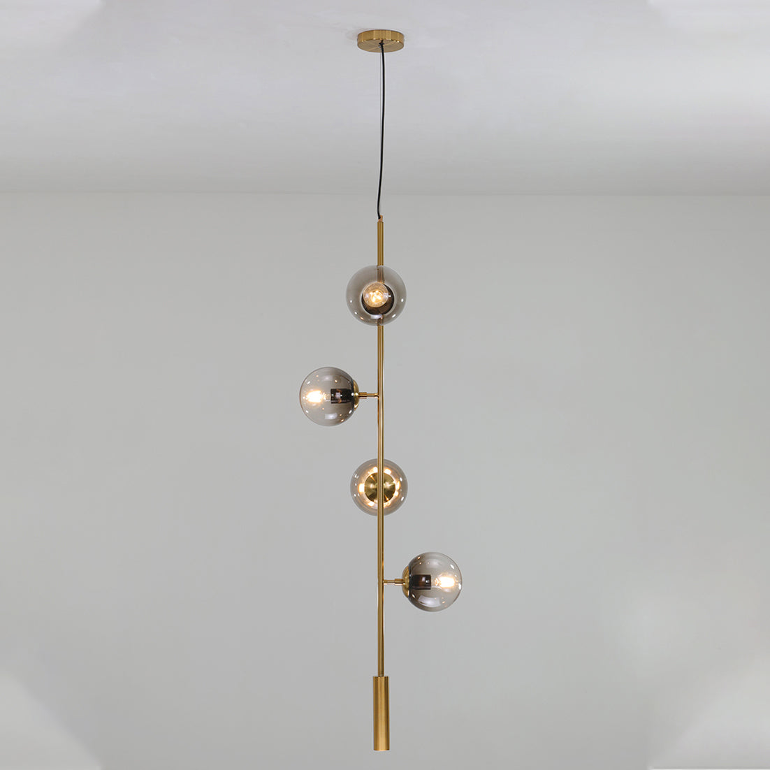 Olive Tree Branch 4 Bulb Staircase Void Brass Pendant Light