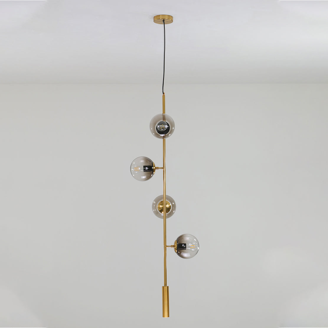 Olive Tree Branch 4 Bulb Staircase Void Brass Pendant Light