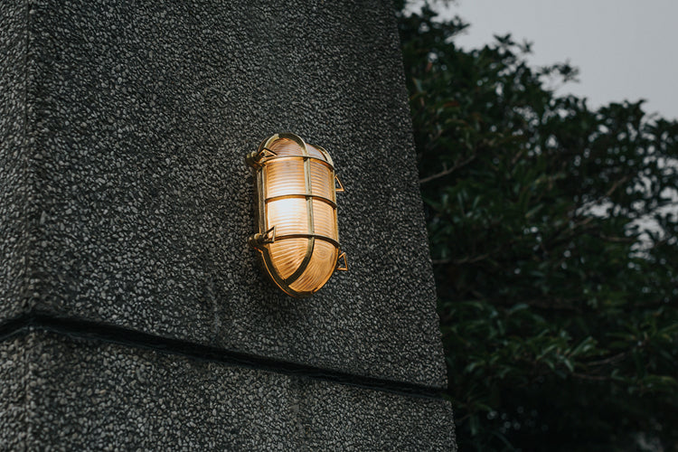 Nautilus Oval brass cage outdoor wall light / ceiling Light