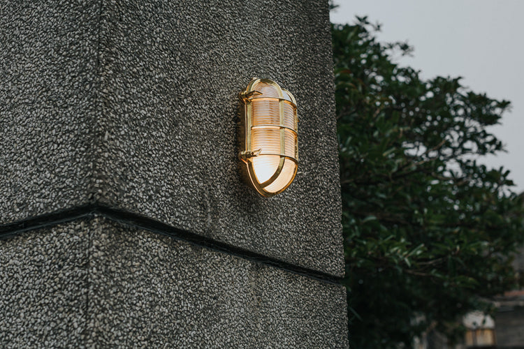 Nautilus Oval brass cage outdoor wall light / ceiling Light