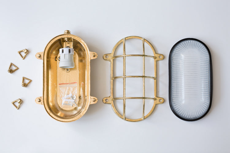 Nautilus Oval brass cage outdoor wall light / ceiling Light