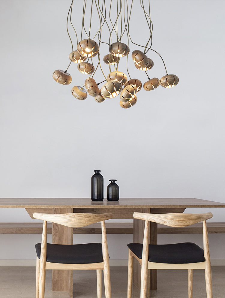 Wooden Petal Round Cluster Pendant Light