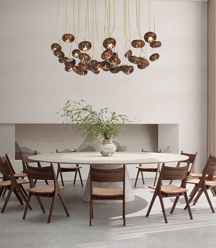 Wooden Petal Round Cluster Pendant Light