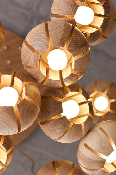 Wooden Petal Round Cluster Pendant Light