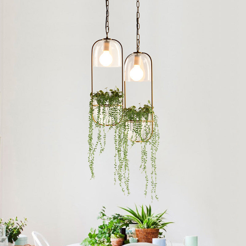 Hanging Plant Vase Brass Pendant Light