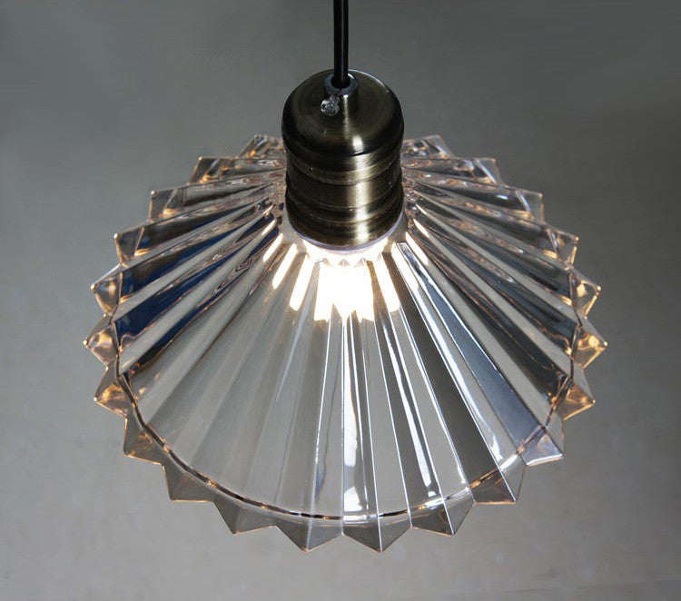 Fluted Glass Shade Brass Fitting Industrial Pendant Light