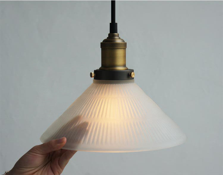 Fluted Glass Shade Brass Fitting Industrial Pendant Light