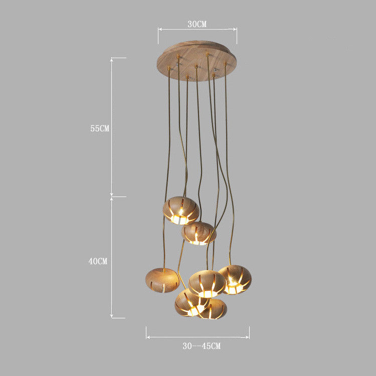 Wooden Petal Round Cluster Pendant Light