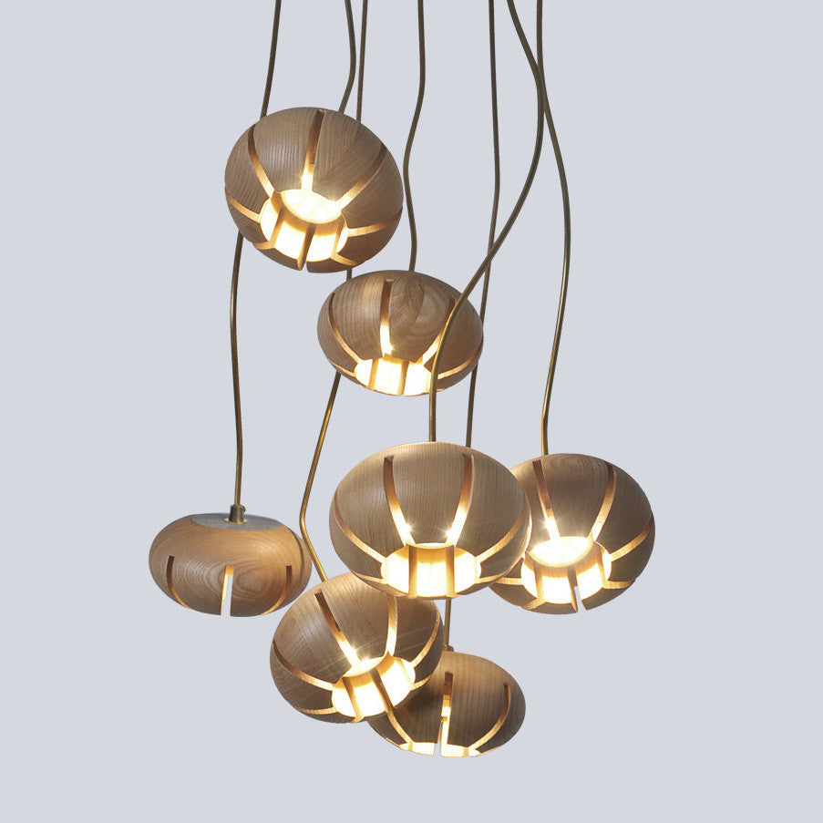 Wooden Petal Round Cluster Pendant Light