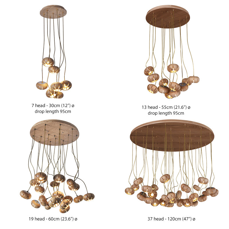 Wooden Petal Round Cluster Pendant Light