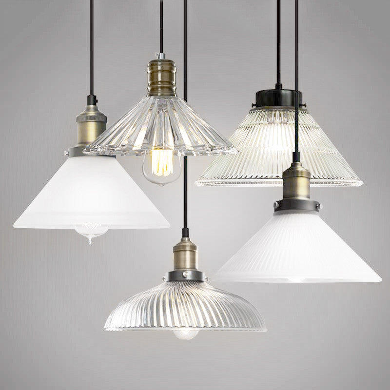 Fluted Glass Shade Brass Fitting Industrial Pendant Light