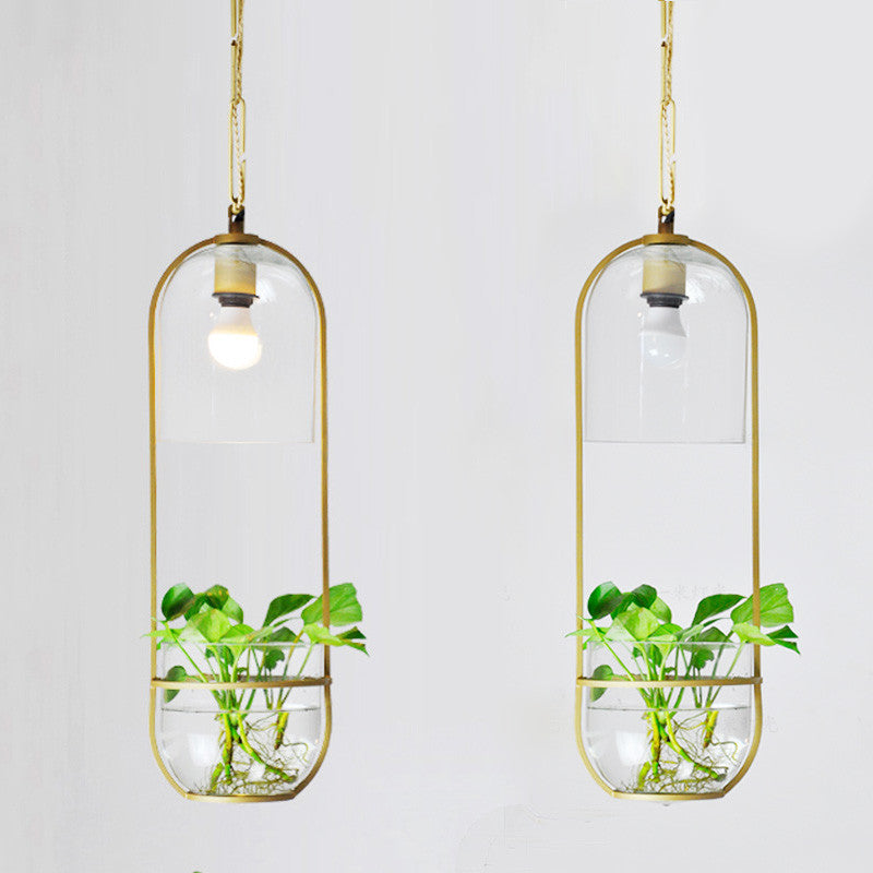 Hanging Plant Vase Brass Pendant Light