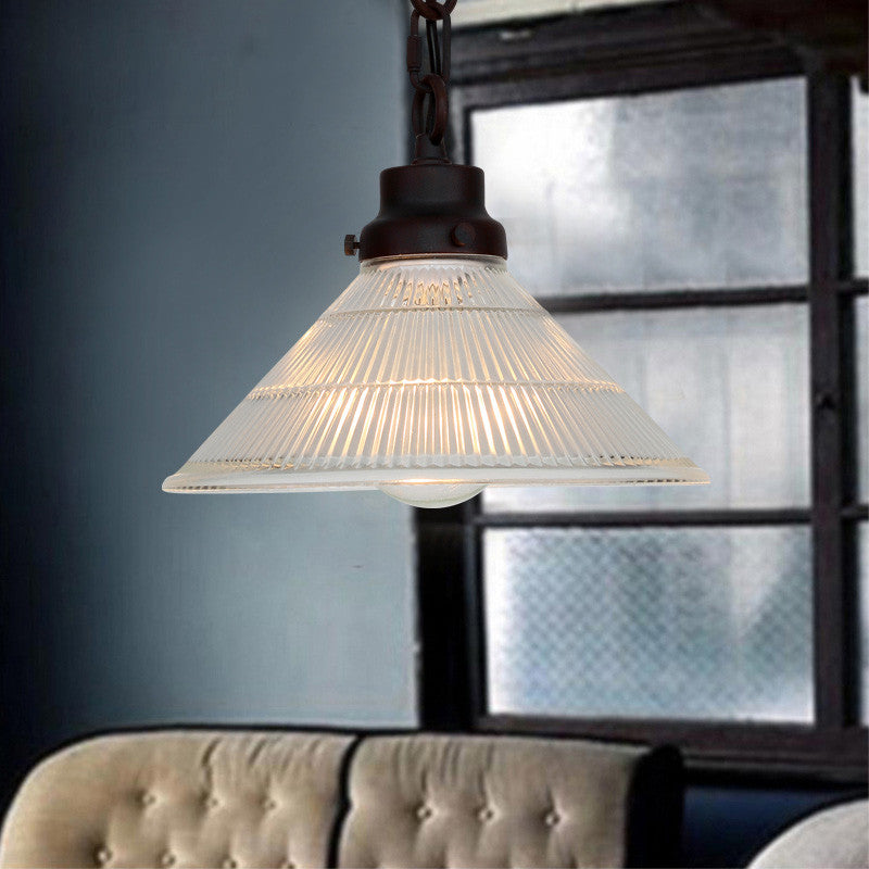 Fluted Glass Shade Brass Fitting Industrial Pendant Light