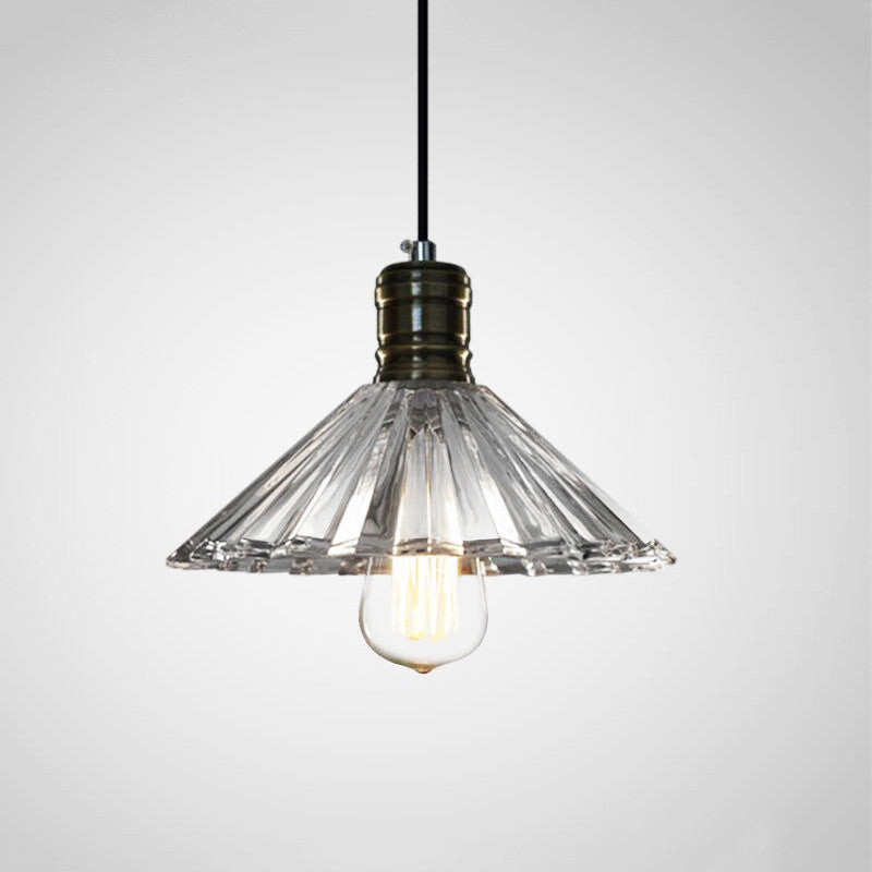 Fluted Glass Shade Brass Fitting Industrial Pendant Light