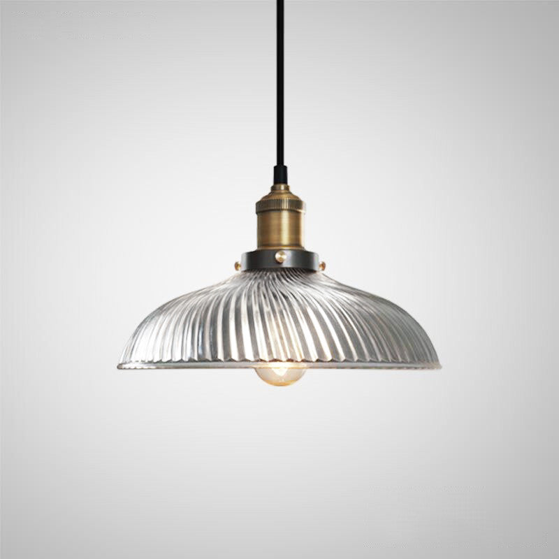 Fluted Glass Shade Brass Fitting Industrial Pendant Light