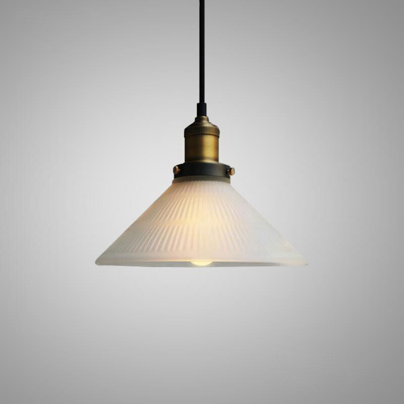 Fluted Glass Shade Brass Fitting Industrial Pendant Light