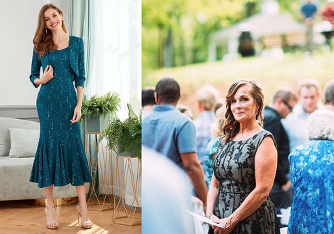 sideswept curls and mermaid mother of the bride dress