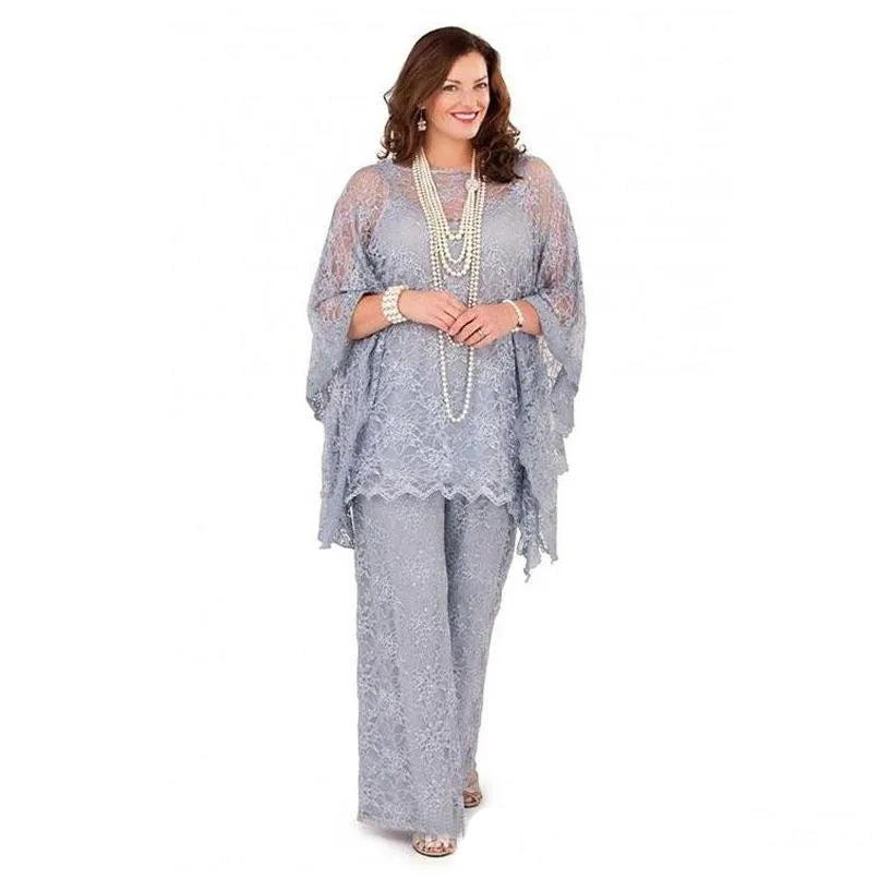Grey Lace Mother of The Bride Pantsuit for Wedding