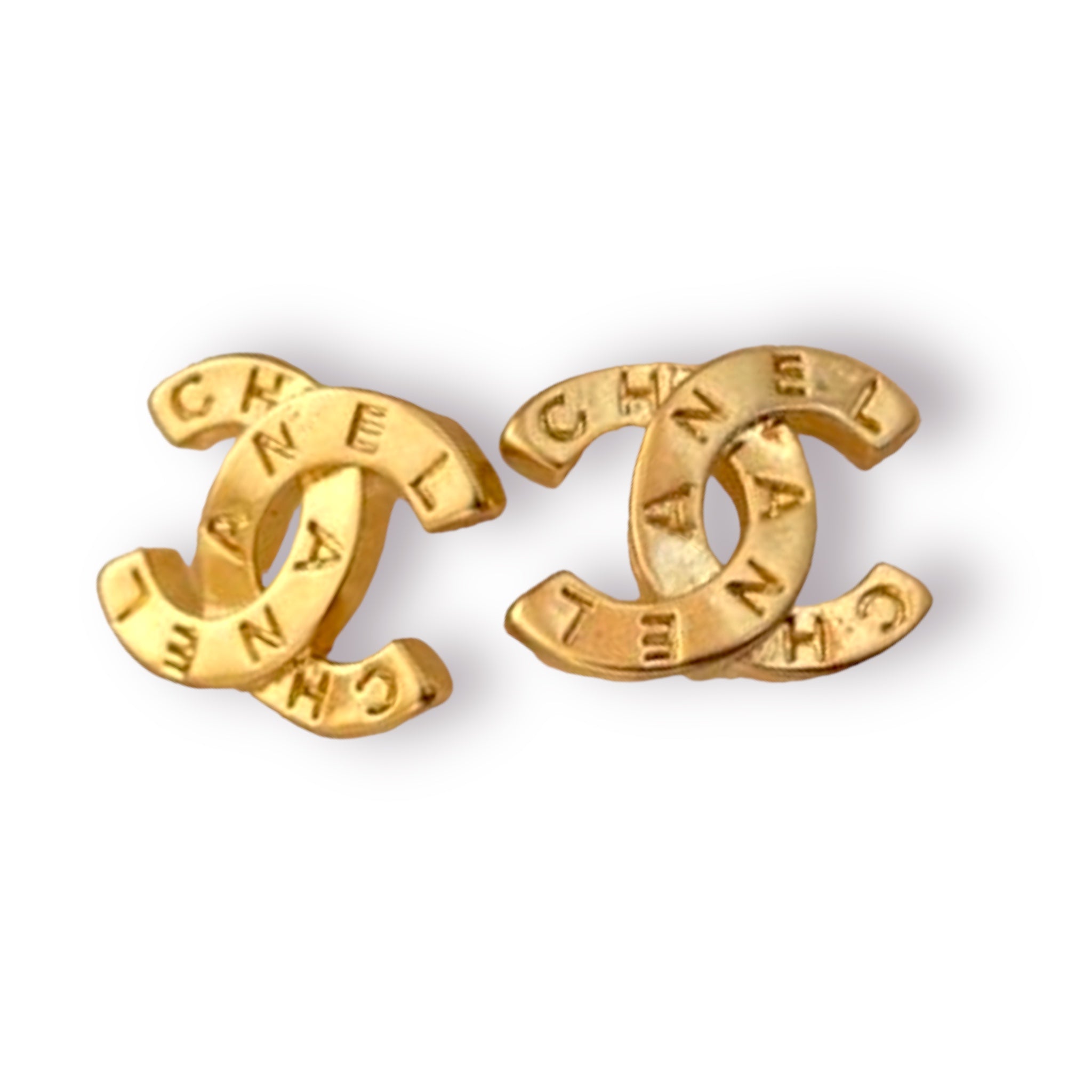 CC Cross Print Smalll Stud Earrings- Gold