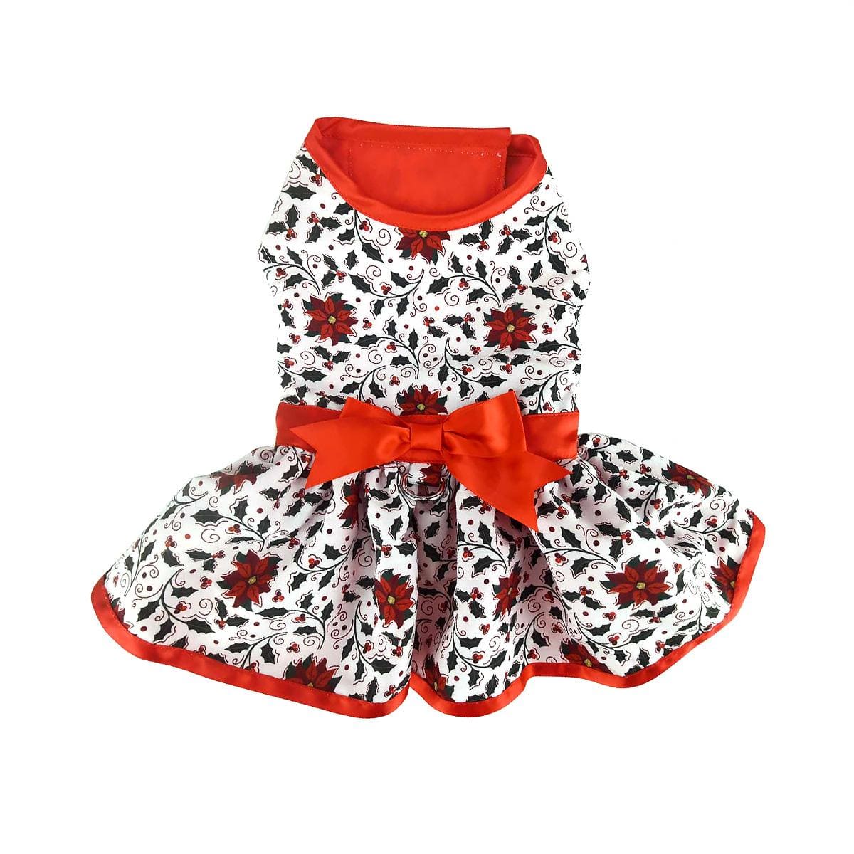 Holiday Poinsettia Dog Dress with Matching Leash