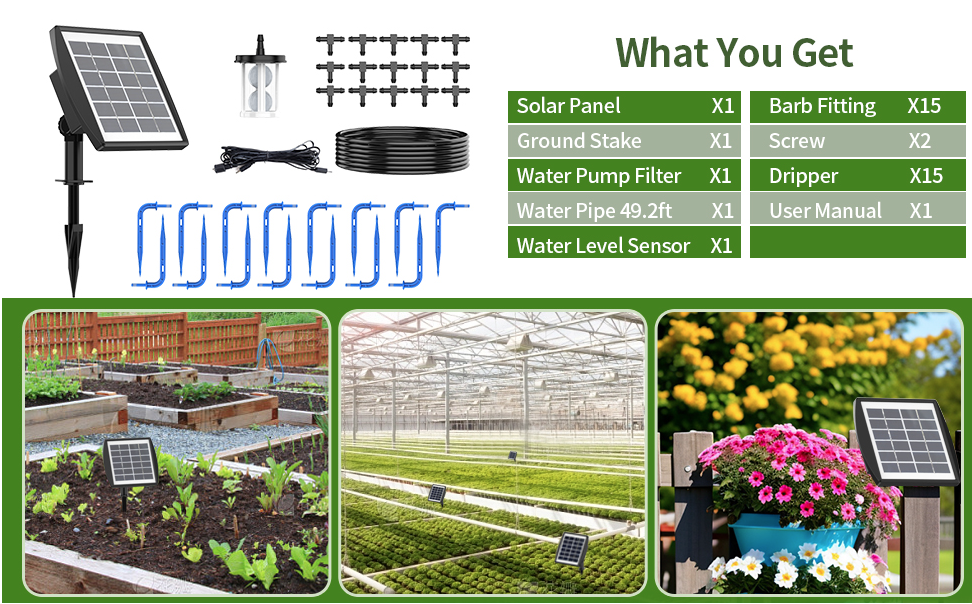 Compared with traditional drip irrigation, Ankway automatic solar irrigation system can save at least 70% water and does not require AC power. Adjustable 6 timer modes, the watering duration is 5/15/20 minutes and the watering frequency is 12/24 hours. Once set up, the watering system automatically works for your plants.
