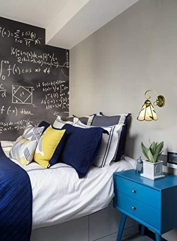 Battery Wireless Tiffany European Style Wall Sconce Remote Dimmable Placed at the bedside