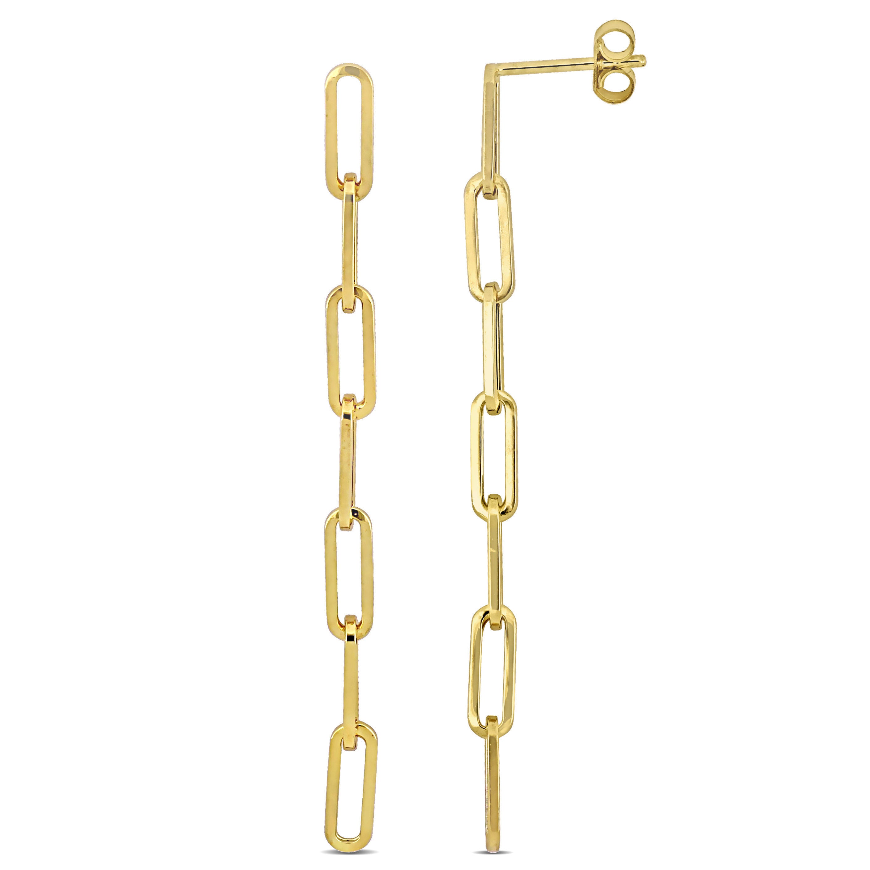 14K Yellow Gold Paperclip Link Drop Earrings With Post