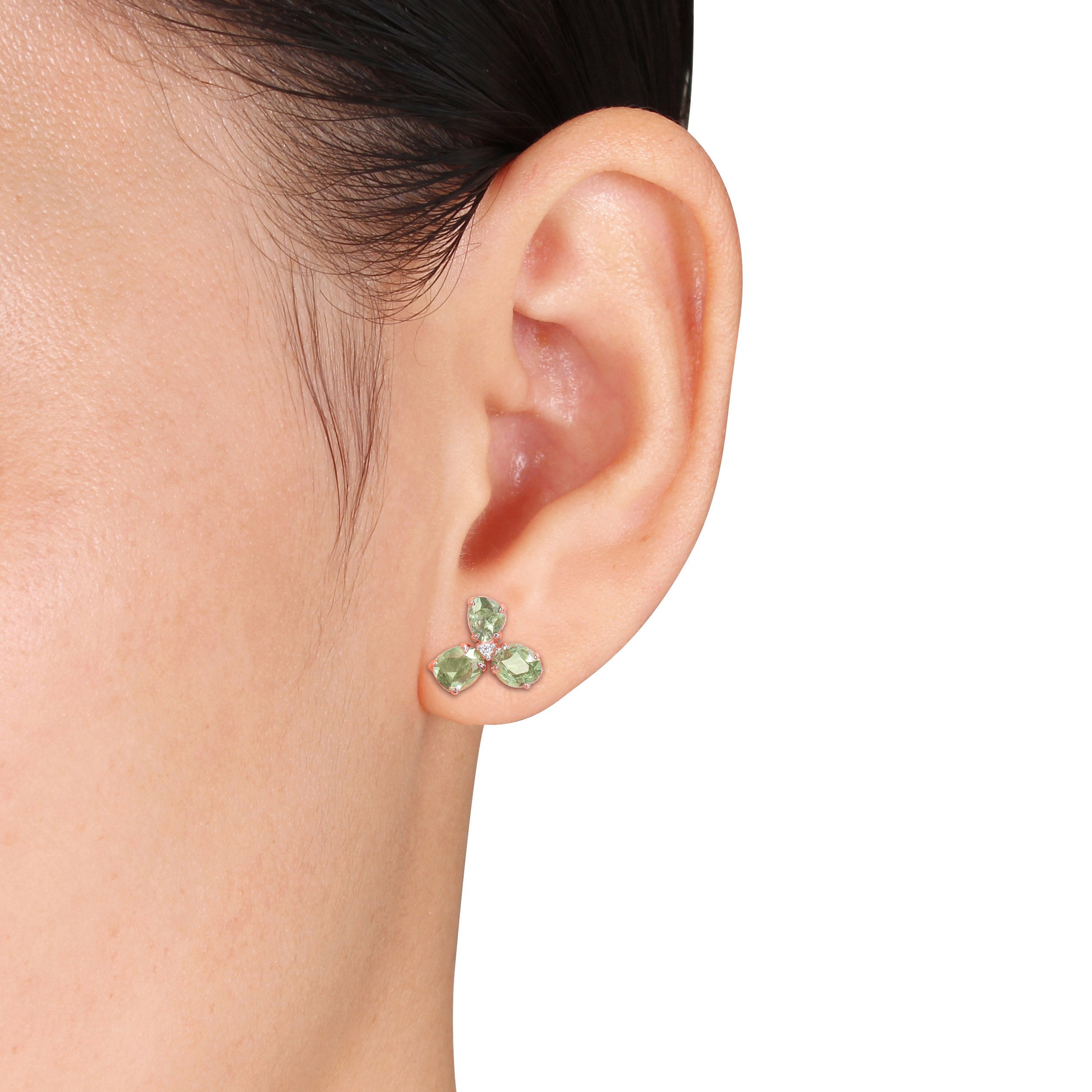 14k Pink Gold Three Stone Stud Earrings